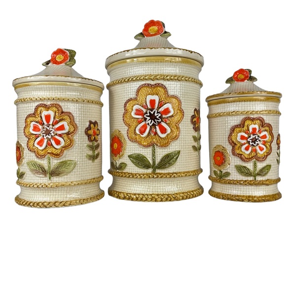 Vintage | Kitchen | Vtg Cottagecore Ceramic 97s Floral Basketweave ...